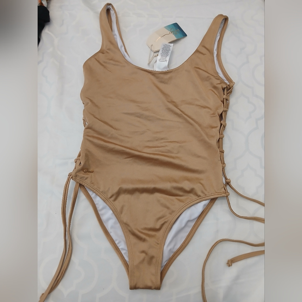 Gold One-Piece Swimsuit with Side Ties